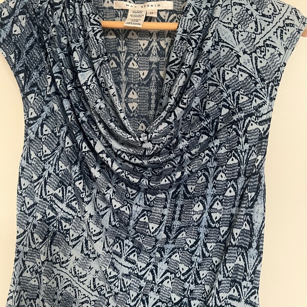 Max Studio Blue And Off-White Patterned Dress M - image 3